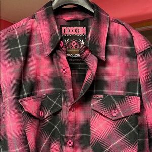 DIXXON Warrioress Pink and Black Plaid Casual Button Down Shirt